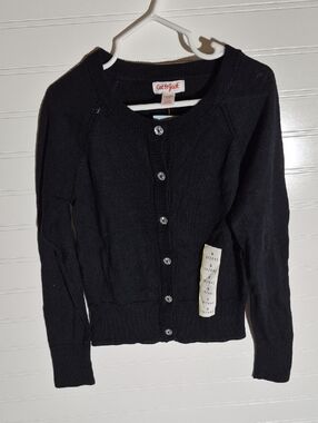 Girls Black Button Up Sweater